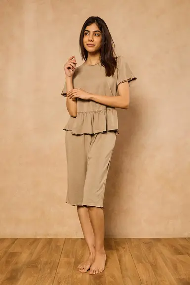 Tessa Peplum Capri Set - Beige