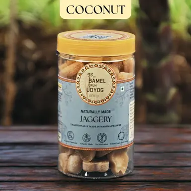 Naturally Made Jaggery Coconut Cubes | 700gm | Chemical Free Jaggery Candy | Bamel Gruh Udyog