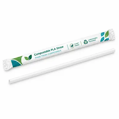 6 mm Jumbo Wrapped Compostable CornStarch PLA Straws 200 mm Length