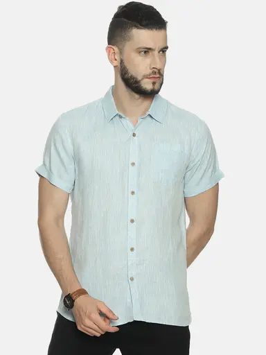 Áo Ngắn Tay Hemp Xanh Sky Blue Cho Nam