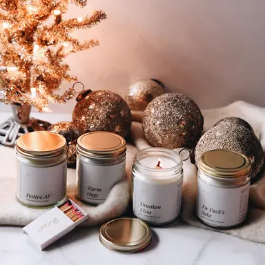 Festive As Fuck Bundle - 7oz: Fir, Drunken Elves, Festive AF, Warm Hugs Candles & Matches