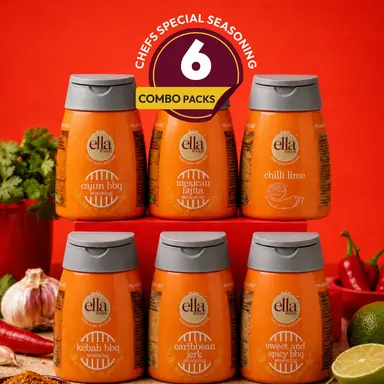 Ella Foods Bộ Gia Vị Đặc Biệt Của Đầu Bếp | 6 Hương Vị x 100g Mỗi Gói | Chilli Lime, Cajun BBQ, Kebab BBQ, Caribbean Jerk, Sweet & Spicy BBQ & Mexic