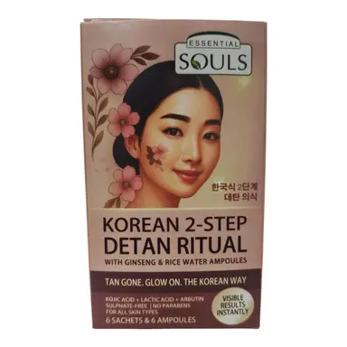 Essential Souls Korean 2-Step DeTan Ritual with Ginseng & Rice Water Ampoules – Instant Tan Removal & Glow Boost – Visible Results, Hydrating & Bright