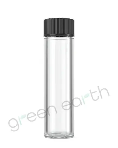 Child Resistant Push & Turn Recyclable Plastic Tubes w/ Caps | 84mm - Clear w/ Black Cap | Sample
