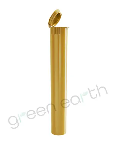 Child Resistant Opaque Recyclable Plastic Pop Top Tubes | 116mm - Gold - Open | Sample