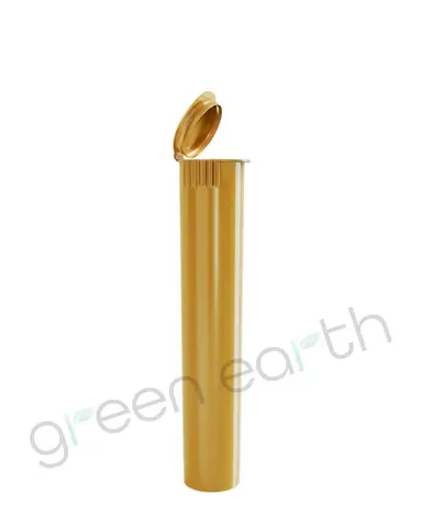 Child Resistant Opaque Recyclable Plastic Pop Top Tubes | 95mm - Gold - Open | Sample
