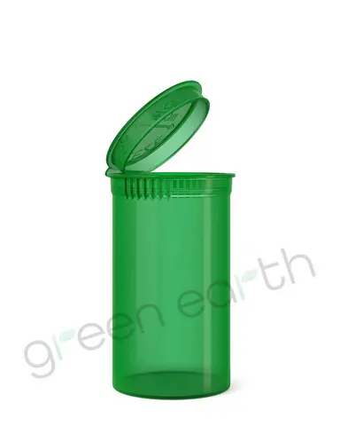 Child Resistant Translucent Recyclable Plastic Pop Top Containers | 19 Dram - Green | Sample