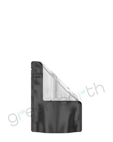 Tamper Evident Matte Mylar Bags w/ Windows & Tear Notch | 3.6in x 5in - Black - Tear Notch | Sample