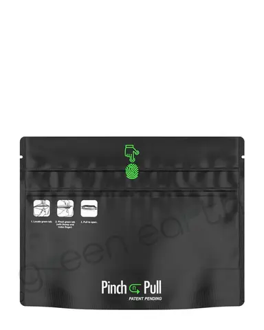 Pinch N Pull Child Resistant & Tamper Evident Matte Opaque Mylar Bags w/ Tear Notch | 8in x 6in - Black | Sample