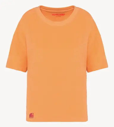T-shirt éponge bio femme abricot brodé corail