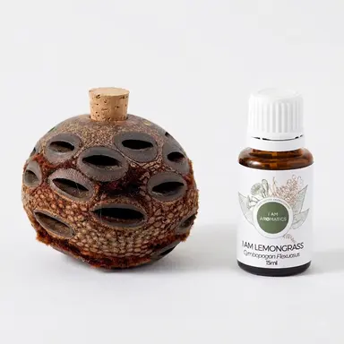 Banksia Aroma Pod + I Am Lemongrass Essential Oil Bundle – Sustainable Diffuser Pod for Bathrooms and Wardrobes