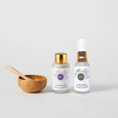 I Am Graceful Exfoliating Mask Bundle – Pink Clay Mask, Rose Water & Bamboo Bowl for At-Home Facials