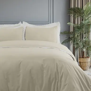 Bedsheet + Duvet Cover + Pillow Cover - Crochet Border(Ecru)