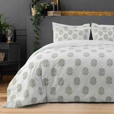 Bedsheet + Duvet Cover + Pillow Cover - Hand Block Printed 'Hibiscus'