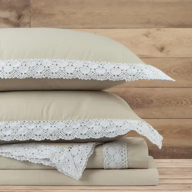 Duvet Cover + Pillow Cover - Crochet Border (Ecru)