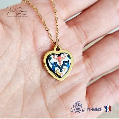 Gold Portugal Tile Heart Charm Necklace