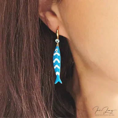 Portuguese Sardine Turquoise Striped Earrings