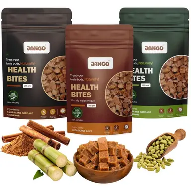 JANGO Health Bites Combo Mật Ong Mía Tự Nhiên – Mía, Quế, Cardamom | 100% Thuần & Tốt Cho Sức Khỏe | Không Đường Thêm | Khối Mật Ong Mía Nhỏ