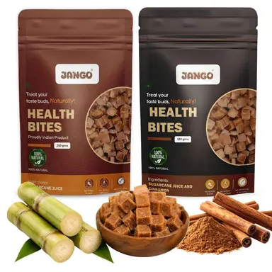 JANGO Health Bites Natural Sugarcane Jaggery Combo – Sugarcane & Cinnamon Jaggery | 100% Pure & Healthy | Zero Added Sugar | Jaggery Cubes small | 500