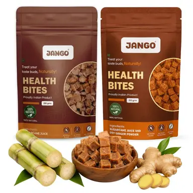 JANGO Health Bites Natural Sugarcane Jaggery Combo – Sugarcane & Ginger Jaggery | 100% Pure & Healthy | Zero Added Sugar | Jaggery Cubes small | 500g