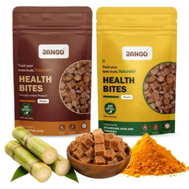 JANGO Health Bites Natural Sugarcane Jaggery Combo – Sugarcane & Turmeric Jaggery | 100% Pure & Healthy | Zero Added Sugar | Jaggery Cubes small | 500