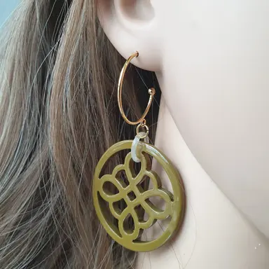 Jasmino Golden Floral Circle Spring 2023 Hoop Earrings Made By Natural Buffalo Horn