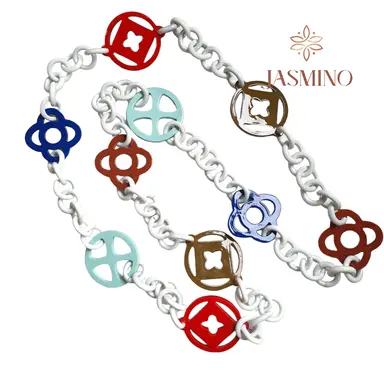 Winter Spring Color Handmade Gift Jewelry Chain Link Full Lacquered Horn Necklace J18470
