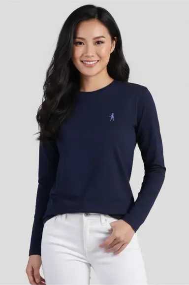 Áo thun logo tay dài màu xanh navy hữu cơ