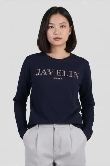 Áo thun in họa tiết tay dài màu xanh navy hữu cơ