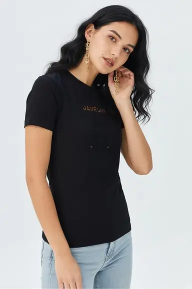 Black Printed Cotton T-Shirt