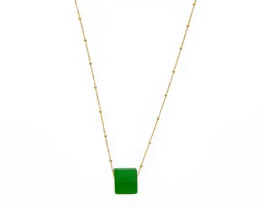 Smartglass Cube Gold Necklace - Pine Green
