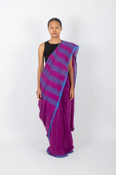 Serrula | Saree cotton hữu cơ dệt tay họa tiết caro & sọc