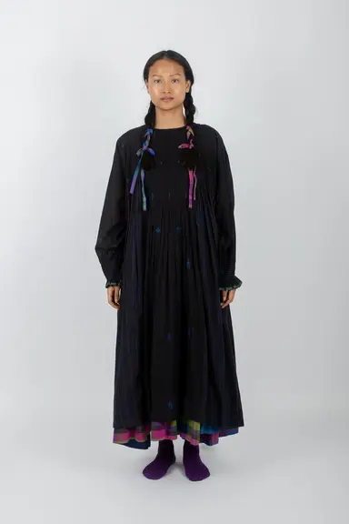 Pansy | Black Handwoven Jamdani Kimono Dress