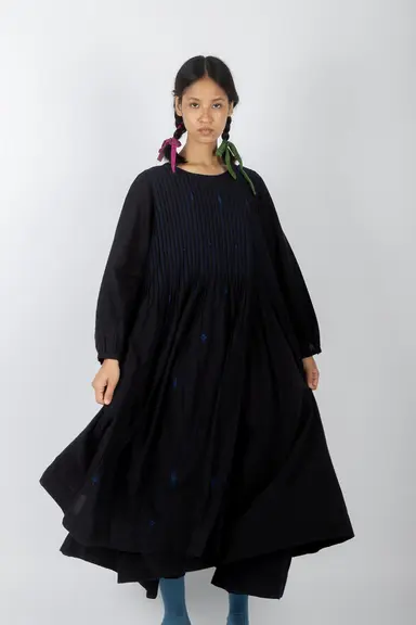 Sonora | Black Handwoven Jamdani Muslin Angrakha Wrap Dress