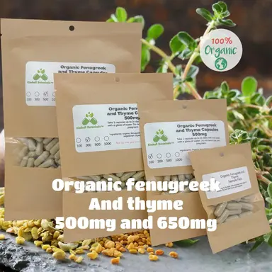USDA Certified Organic Fenugreek and Thyme, 500mg and 650mg Vegetarian or Pullulan Capsules, Made Fresh to Order