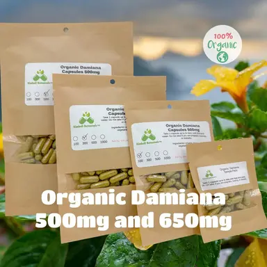 USDA Certified Organic Damiana (Turnera diffusa) 500mg or 650mg vegetarian capsules or tincture, made fresh to order