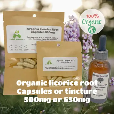 Organic Licorice Root (Glycyrrhiza glabra) 500mg or 650mg vegetarian capsules or tincture, made fresh to order