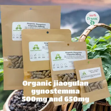 Organic Jiaogulan (Gynostemma pentaphyllum) 500mg and 650mg, vegetarian capsules, made fresh to order