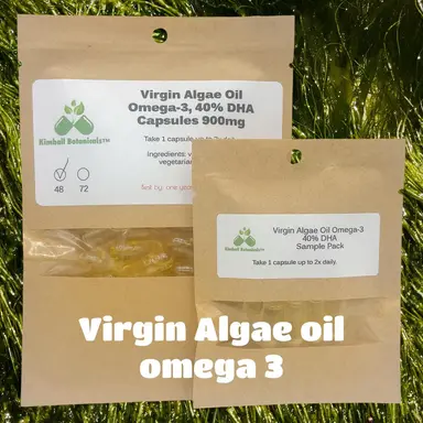 Virgin Algae Oil (Algal) Plant Based Omega-3 Oil Capsules 900mg vegetarian capsules made fresh to order with zero fillers