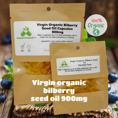 USDA Certified Virgin Organic Bilberry Seed Oil Capsules, 900mg vegetarian capsules made fresh to order with zero fillers