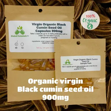 USDA Certified Organic Virgin Black Cumin Seed Oil (Nigella sativa) Capsules 900mg made fresh to order