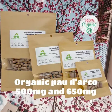 Organic Pau Darco (Tabebuia avellanedae) 500mg or 650mg vegetarian capsules, or tincture, made fresh to order