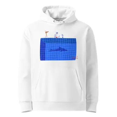 Organic Hoodie Swimmer and Shark Pool Graphic