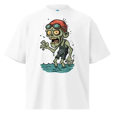 Organic Oversized T-shirt Zombie Swimmer Halloween