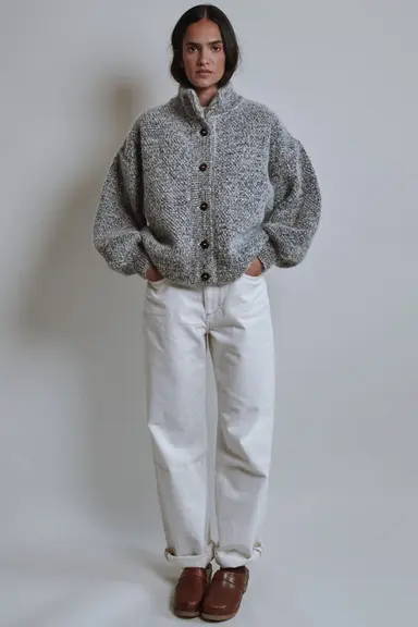 In-Stock - GEORGE High-Neck Jacket in Merino-Mohair Wool - Mottled Blue