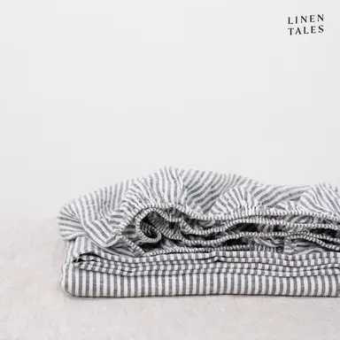 100% Pure European Linen Deep Fitted Sheet – Tailored Luxury – Thin Black Stripes
