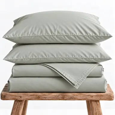 270TC Organic Cotton Percale Sheet Set, Soft and Breathable – Seagrass