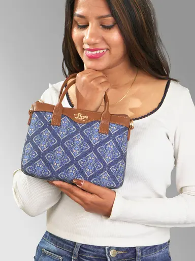 Lily Vegan Leather Tribal Blue Brown Sling Bag