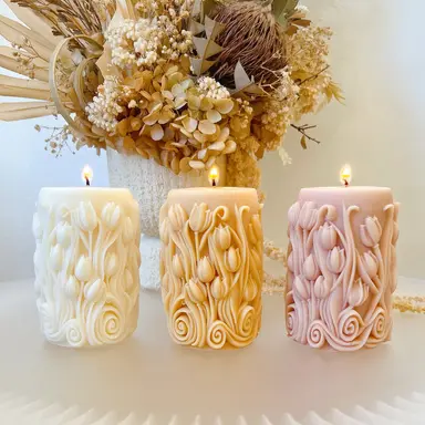 Tulip Flower Scented Soy Pillar Candle