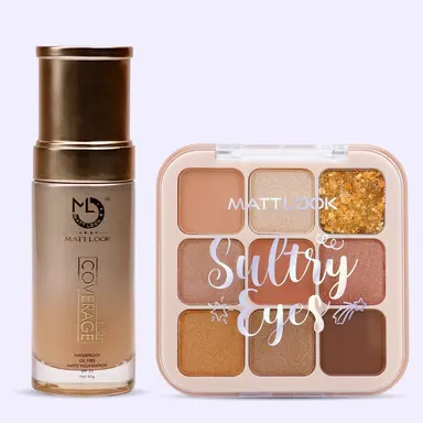 Mattlook High Coverage Foundation and Sultry Eyes Eyeshadow Palette.